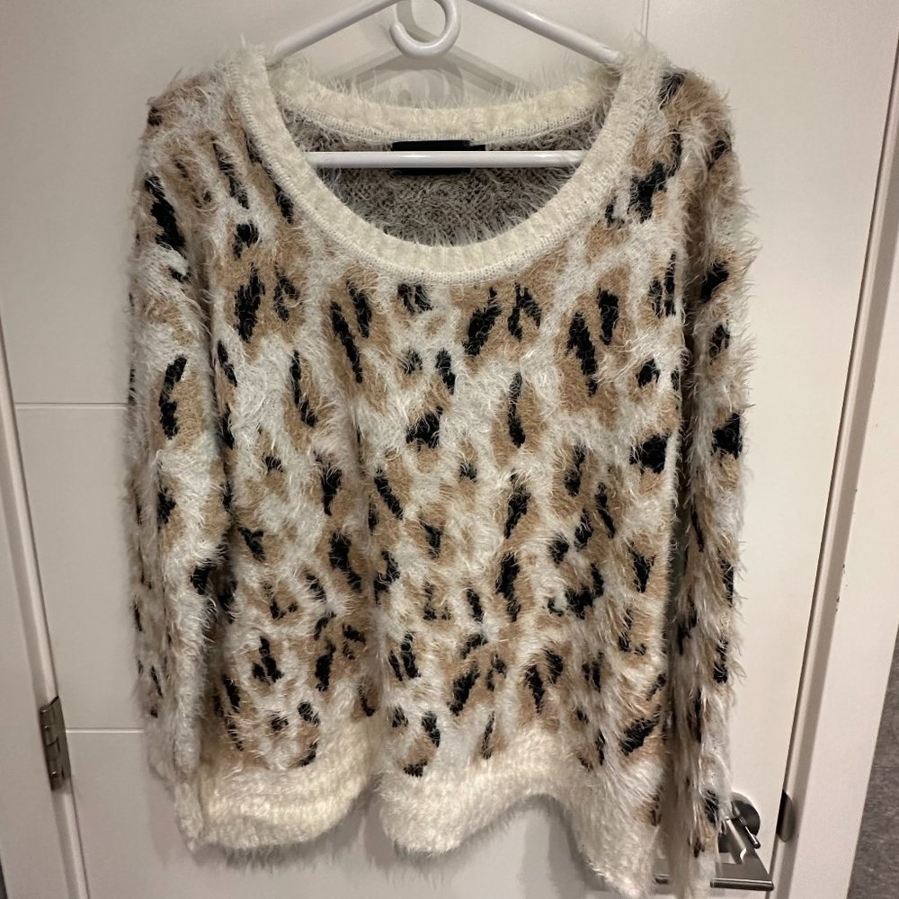 MINKPINK Soft Comfy Fuzzy Leopard Print Long Sleeve Sweater